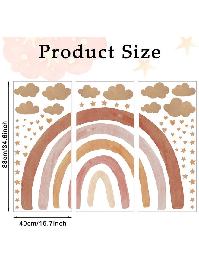 Whaline - Whaline Large Boho Brown Rainbow Wall Stickers Watercolor Rainbow Heart Sun Star Wall Decals Vinyl Mural Stickers for Girls Boys Baby Nursery Bedroom Birthday Party Decoration, 129 x 88 cm - Image 1