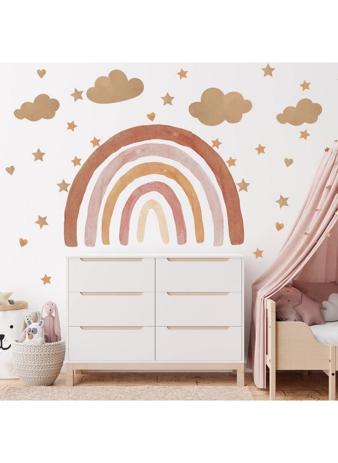 Whaline - Whaline Large Boho Brown Rainbow Wall Stickers Watercolor Rainbow Heart Sun Star Wall Decals Vinyl Mural Stickers for Girls Boys Baby Nursery Bedroom Birthday Party Decoration, 129 x 88 cm - Image 1