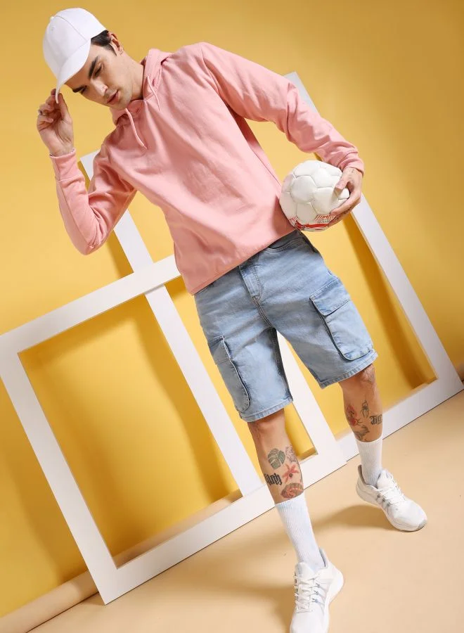 شركة المرآب الهندية Men G-505-CARGO SHORTS Solid Mid-Rise Denim Cargo Shorts