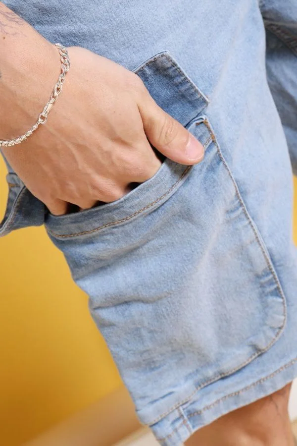 شركة المرآب الهندية Men G-505-CARGO SHORTS Solid Mid-Rise Denim Cargo Shorts