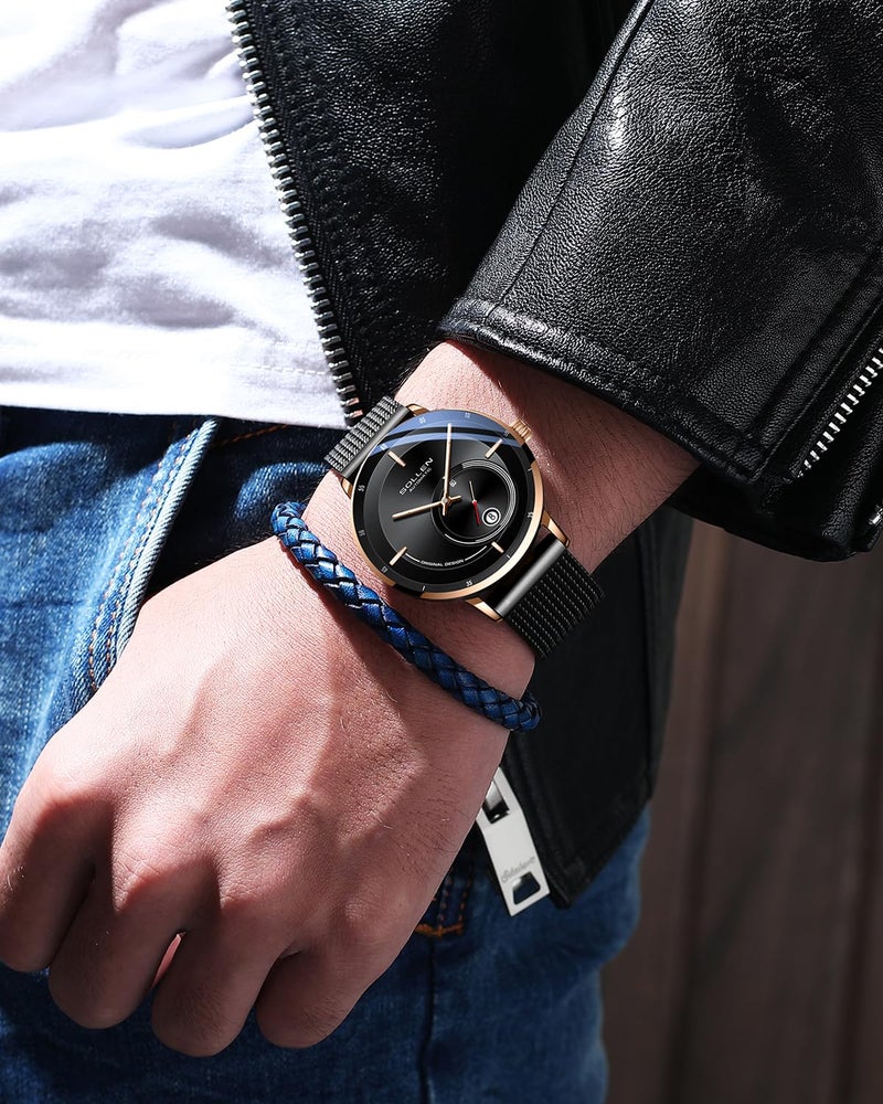SOLLEN Black Automatic Watches for Men, Minimalist Stainless Steel Mechanical Watch, Luxury Business Waterproof Self-Winding Men's Wrist Watches with Luminous, Unique Gift for Men - Image 2