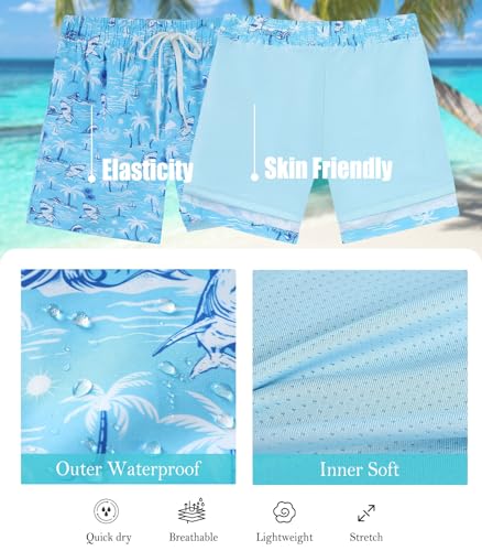 ZenGents Boys Shark Swim Trunks 14-16 Teens Beach Swim Shorts Size 14 16 with Compression Liner Funny 3D Printed Board Shorts Sports Beach Shorts 14-16 Yrs - Image 5