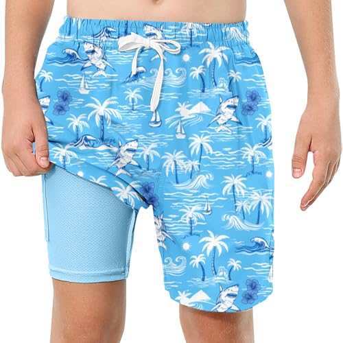 ZenGents Boys Shark Swim Trunks 14-16 Teens Beach Swim Shorts Size 14 16 with Compression Liner Funny 3D Printed Board Shorts Sports Beach Shorts 14-16 Yrs - Image 1