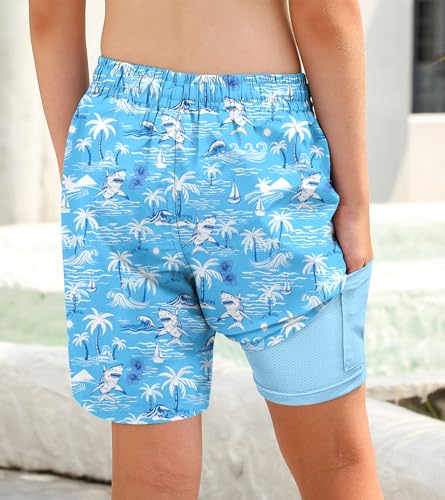 ZenGents Boys Shark Swim Trunks 14-16 Teens Beach Swim Shorts Size 14 16 with Compression Liner Funny 3D Printed Board Shorts Sports Beach Shorts 14-16 Yrs - Image 3