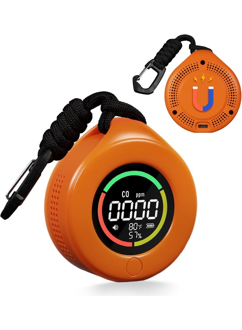 Portable Carbon Monoxide Detector, Travel CO Detector, Mini Size Temperature/Humidity/CO Detector 3 in 1, Alarm Sensor for Outdoor Camping,RV Car Indoor (Orange) - Image 1
