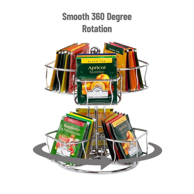 مايند ريدر كيس شاي قارئ العقل، منظم محطة الشاي، منظم سطح الطاولة، مطبخ معدني، 7 بوصة طول × 7 بوصة عرض × 8.25 بوصة ارتفاع، فضي - Image 4