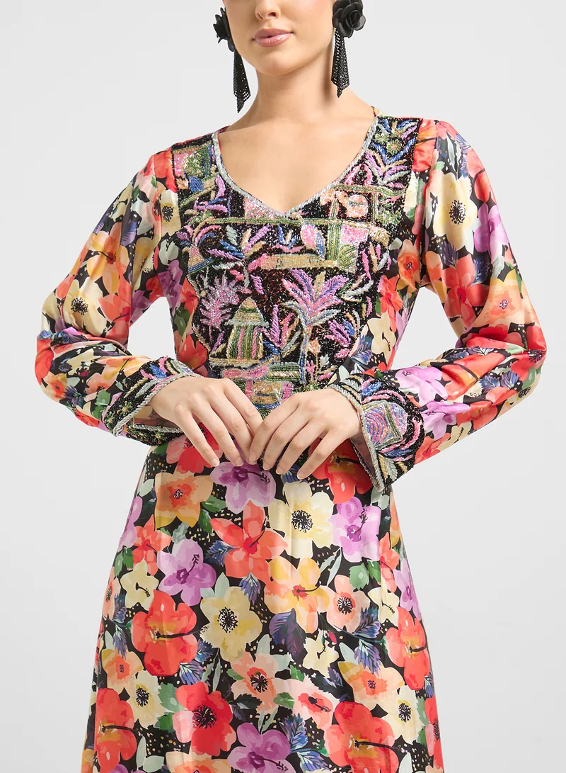 ارابيان كلوزيت Embellished Belted Jalabiya