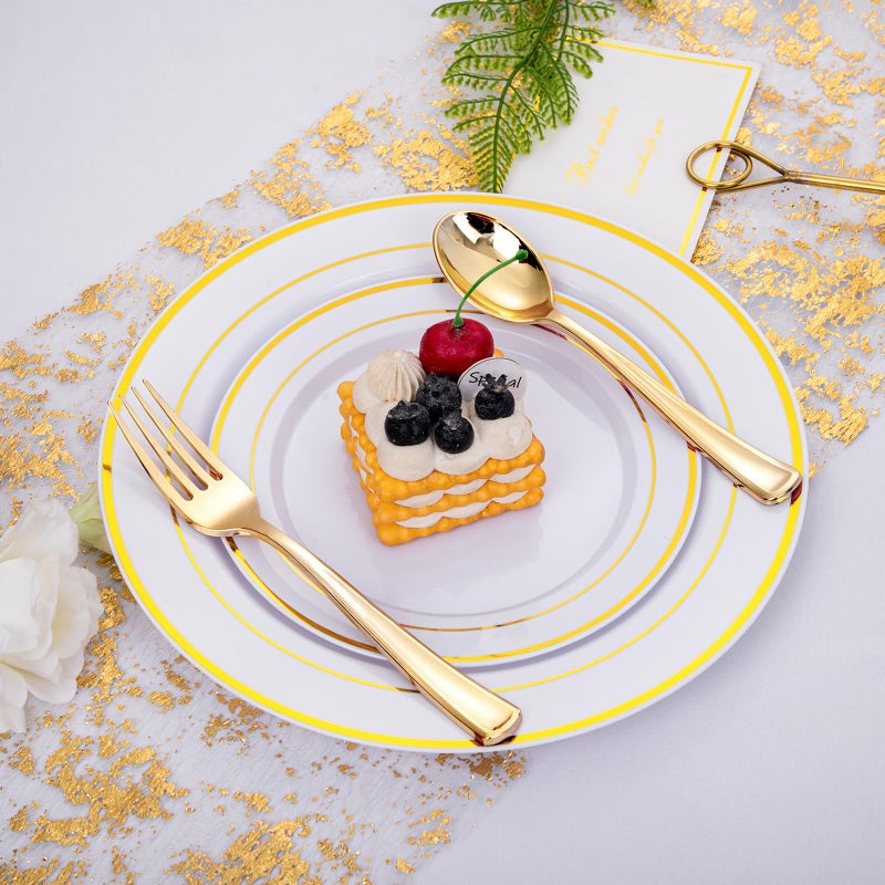 bUCLA 600PCS Gold Plastic Spoons and Forks Set - Plastic Forks and Spoons Disposable - Heavy Duty Gold Silverware Set Party Supplies Include 300 Forks and 300 Spoons for Party&Wedding - Image 4