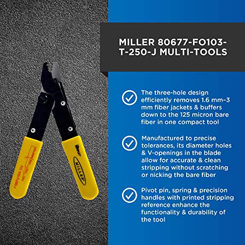 Miller FO 103-T-250-J Series Three-Hole Fiber Optic Stripper for Working Technicians, Electricians, Installers, V-Shaped Opening, Safe Cable-Splicing Tool, Easily Portable Wire Stripper, 2.5 Ounces - Image 2