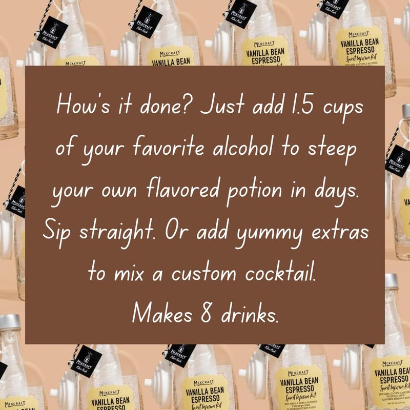 MixCraft Spirit Infusion Kit - Premium Craft Cocktail & Mocktail Mixer, Glass Bottle, Collapsible Funnel, Flavor Pouch & Recipe, Vanilla Bean Espresso - Image 3