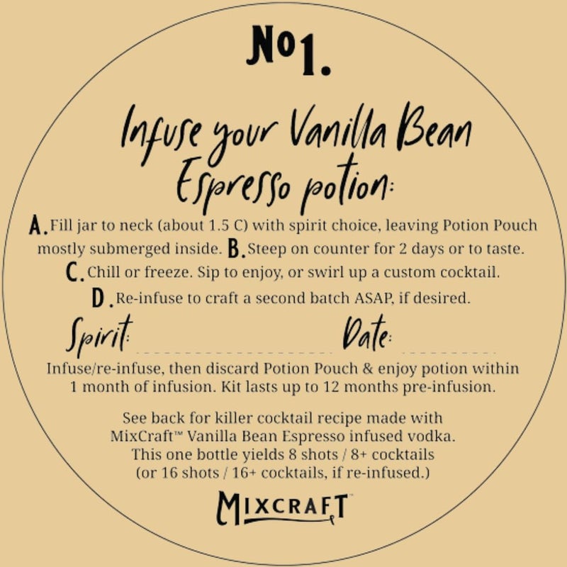 MixCraft Spirit Infusion Kit - Premium Craft Cocktail & Mocktail Mixer, Glass Bottle, Collapsible Funnel, Flavor Pouch & Recipe, Vanilla Bean Espresso - Image 5
