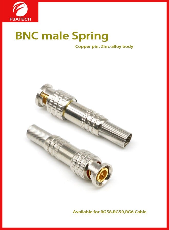 FSATECH 40 قطع BNC ذكر مع زنبرك (مطلي بالذهب)، مناسب لـ RG58\RG59\RG6 - Image 1