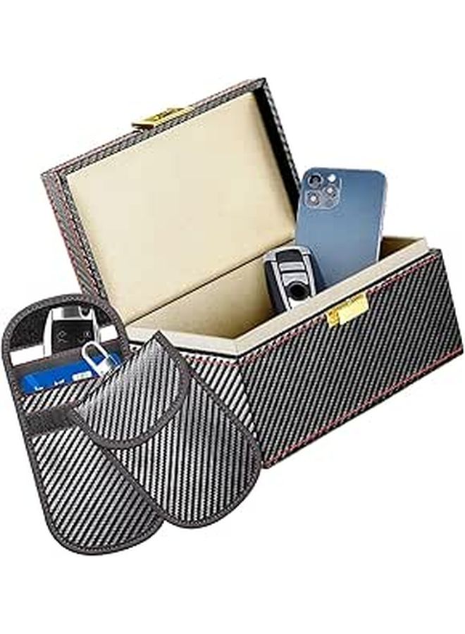 Electromagnetic Shielding Box And Bag Set For Car Keys Leather Texture Black - Image 1