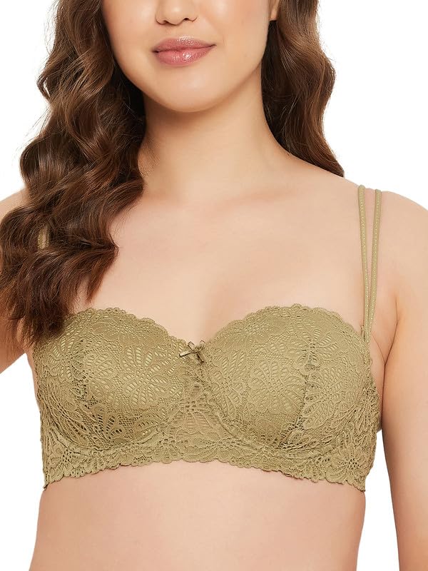 Clovia Lace Solid Padded Full Cup Underwired Balconette Bra (BR1369O11_Green_40C) - Image 1