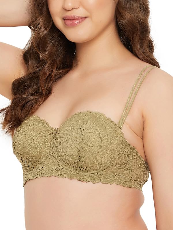 Clovia Lace Solid Padded Full Cup Underwired Balconette Bra (BR1369O11_Green_40C) - Image 2