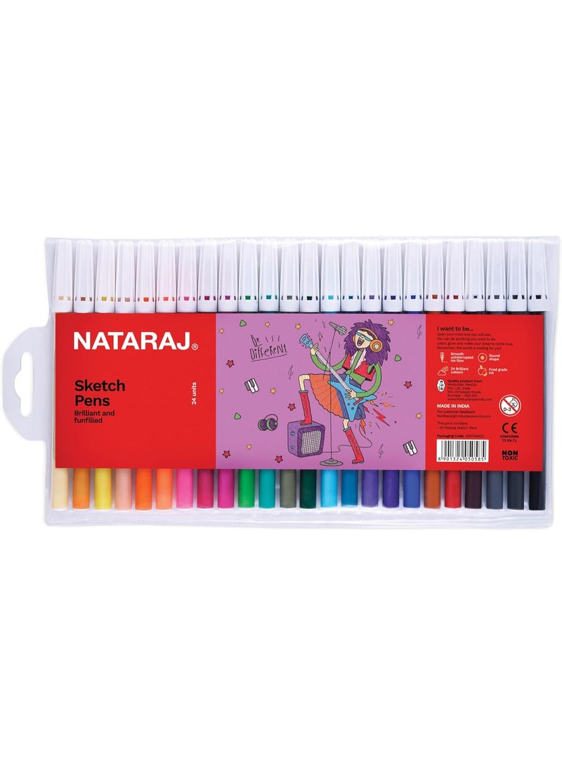 ناتاراج أقلام رسم ناتاراج برأس مستدير - 24 لونًا متنوعًا، عبوة من 24 قلمًا في كيس، للتلوين والرسم العفوي - Image 1