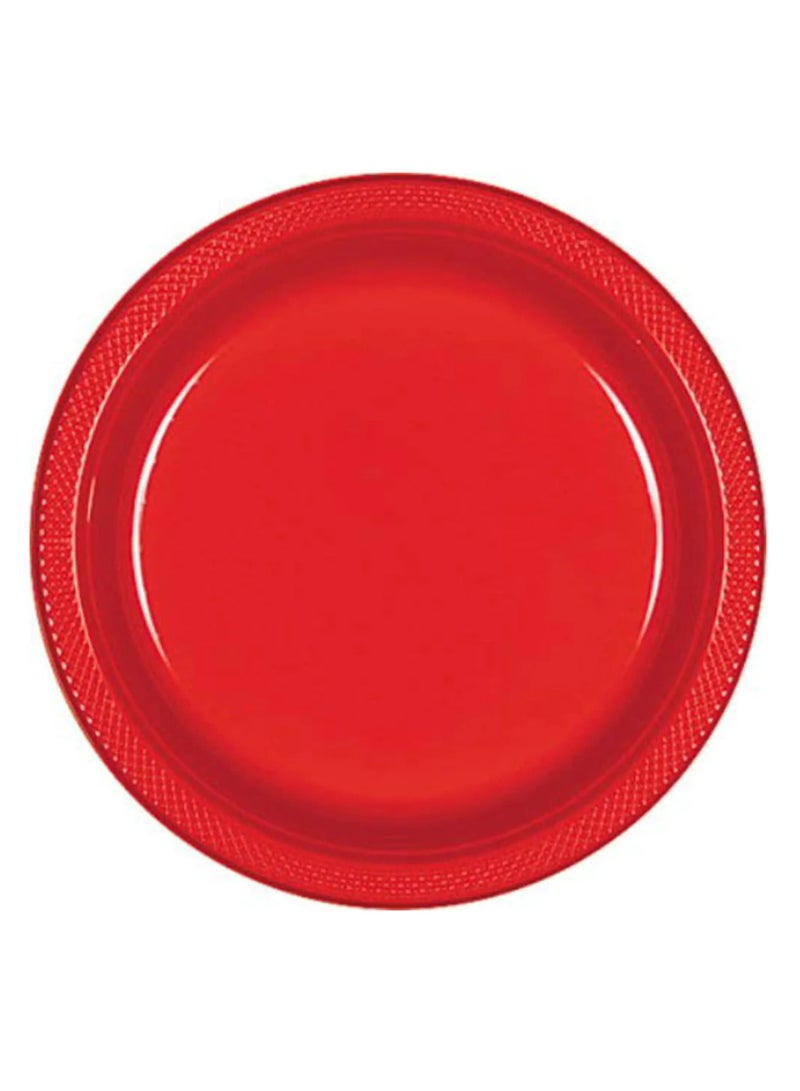 Amscan Party Special 7 Inch Dessert Food Grade Plastic Plates - Pack of 20. - RED 