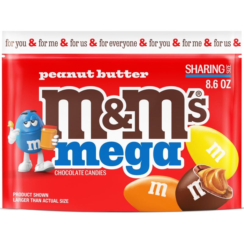 M&M'S Mega Peanut Butter Chocolate Candy, Sharing Size, 8.6 Oz Resealable Bag - Image 1