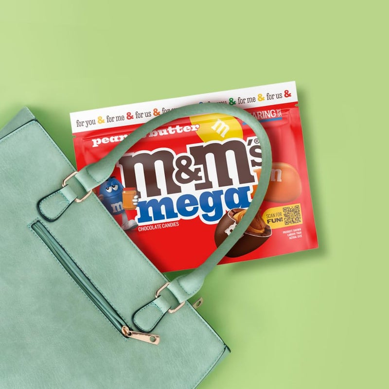 M&M'S Mega Peanut Butter Chocolate Candy, Sharing Size, 8.6 Oz Resealable Bag - Image 4