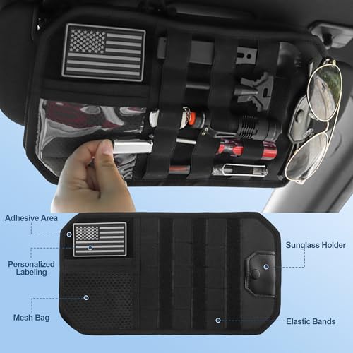 Nicofie Car Visor Organizer with Zipper Multi-Pockets & Sunglass Holder Molle Car Sun Visor Organizer Universal Fit for Trucks, SUVs, Jeeps & Patrol Vehicles - Image 3