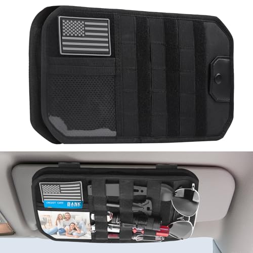 Nicofie Car Visor Organizer with Zipper Multi-Pockets & Sunglass Holder Molle Car Sun Visor Organizer Universal Fit for Trucks, SUVs, Jeeps & Patrol Vehicles - Image 1