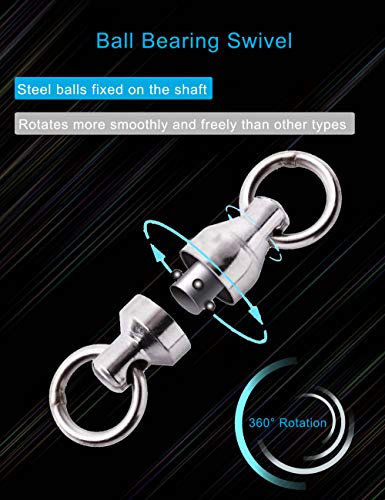 Facikono Saltwater Ball Bearing Swivel Set, Fishing Snap Swivels Heavy Duty Big Game Fishing Tackle Spinner Connector - Image 2