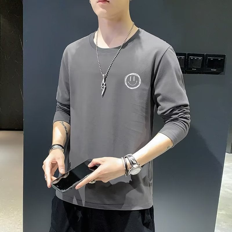 2025 Long-Sleeved T-Shirt Men'S New Round Neck Loose All-Match Sweatshirt Young Men'S Handsome Base T-Shirt - Image 1