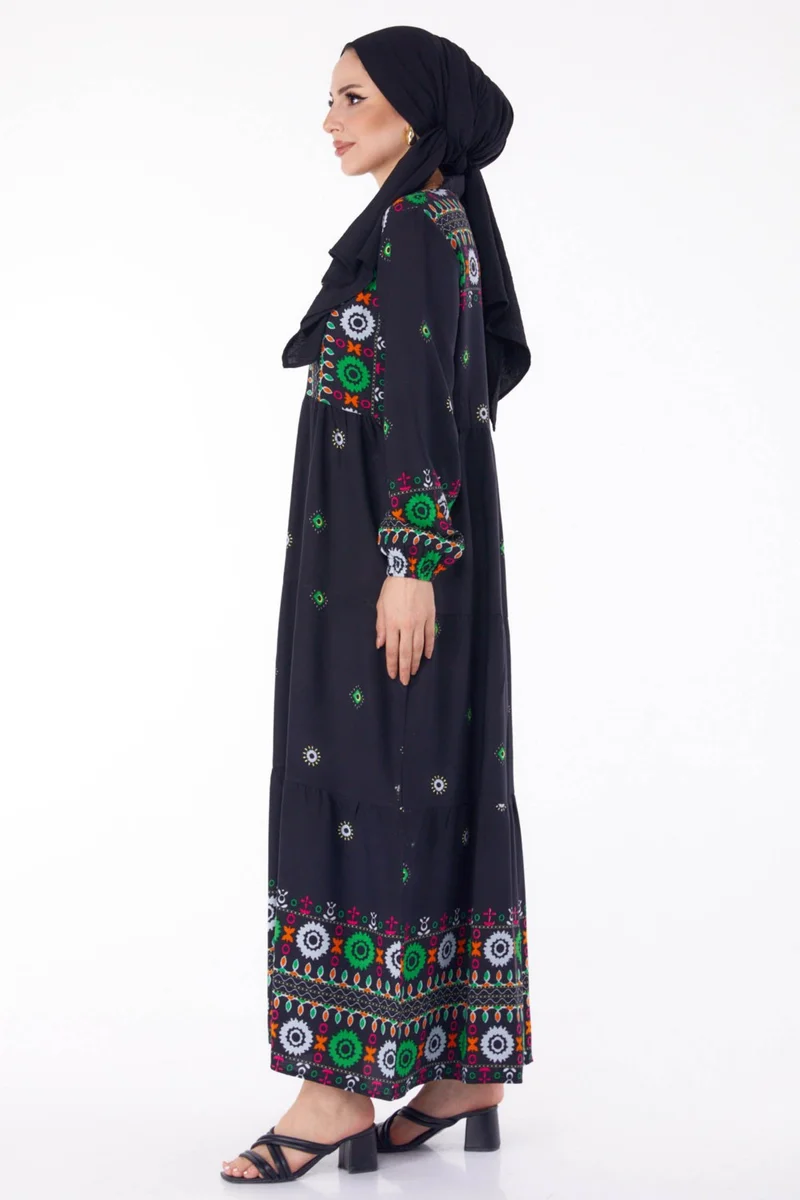 Tofisa Plain Tie Collar Women's Black Patterned Dress - 25708