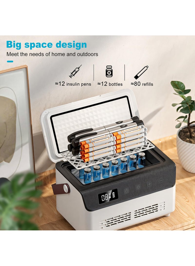 سوق نور ثلاجة خاصة لصندوق تبريد الأنسولين الطبي لخادمك الحصري، ثلاجة تخزين صغيرة قابلة لإعادة الشحن مع شاشة عرض LCD، قابلة للتعديل من 0 إلى 18 درجة مئوية مزودة ببطارية ليثيوم 11000 مللي أمبير في الساعة، شحن متعدد، ثلاجة سفر للسيارة والسفر والمنزل ودرجة حرارة ثابتة ذكية وتبريد سريع - Image 2