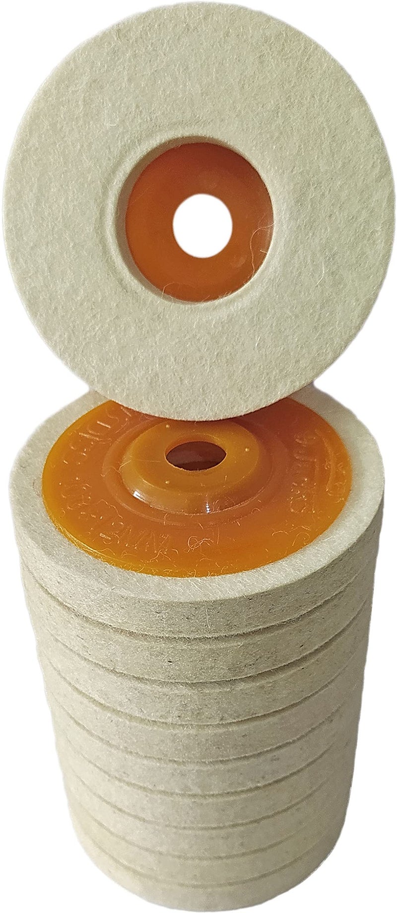 Inditrust Wool Felt buffing pad wheel disc for polishing stainless steel metal marble glass ceramic, 4 inch angle grinder abrasive rotary tool accessory - white, 100 x 16mm x 16mm dia (Pack of 10) - Image 5