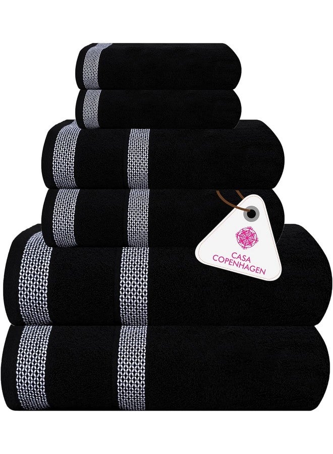 CASA COPENHAGEN CASA COPENHAGEN Solitaire 6 Pieces Towel Set- Black, 600 GSM 2 Bath Towel 2 Hand Towel 2 Washcloth, Designed in Denmark Made of Soft Egyptian Cotton for Bathroom, Kitchen & Shower  - Image 1