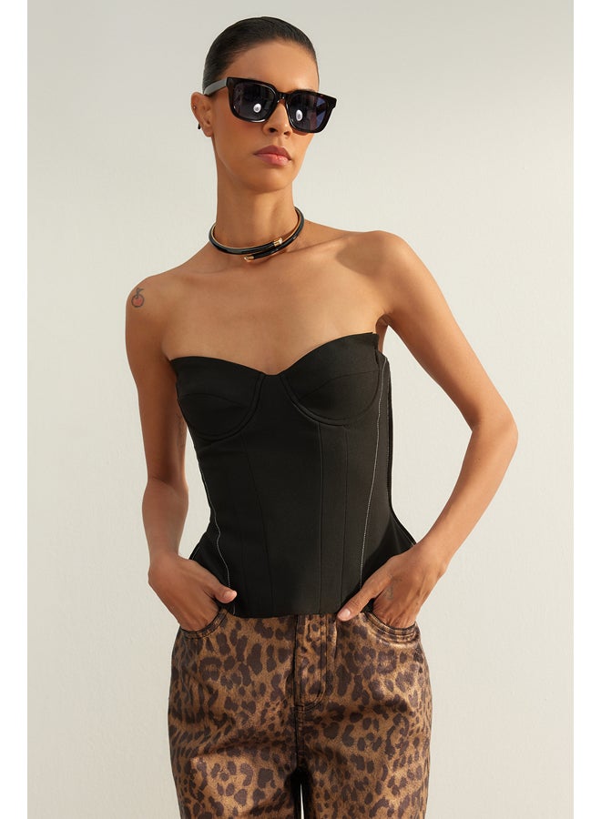 trendyol Black Fitted Corset Detailed Bustier TPRAW24BS00006  - Image 3