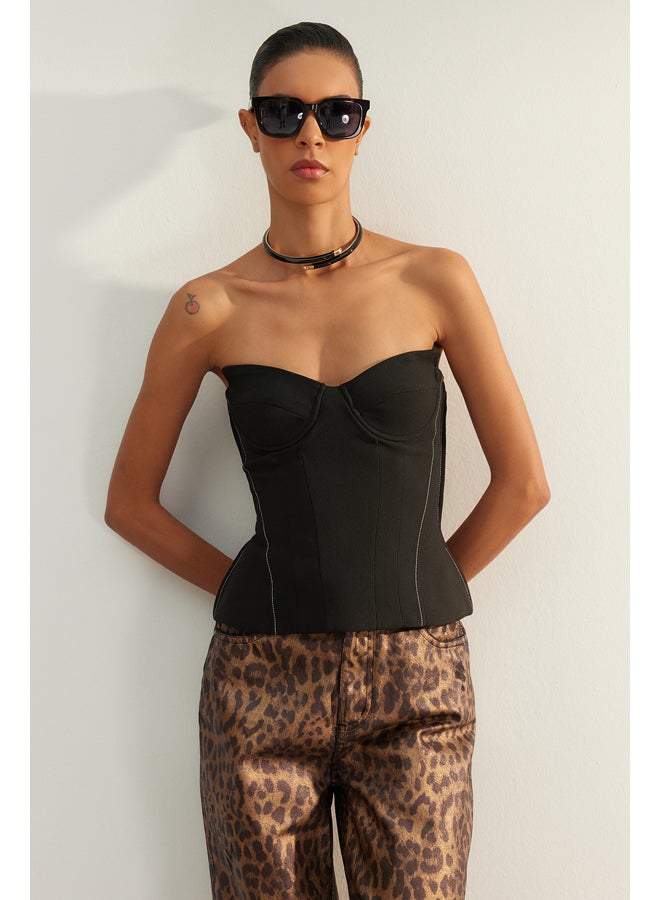 trendyol Black Fitted Corset Detailed Bustier TPRAW24BS00006  - Image 1