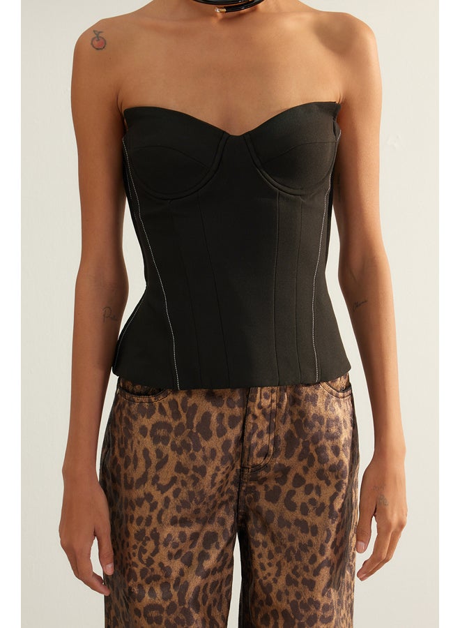 trendyol Black Fitted Corset Detailed Bustier TPRAW24BS00006  - Image 4