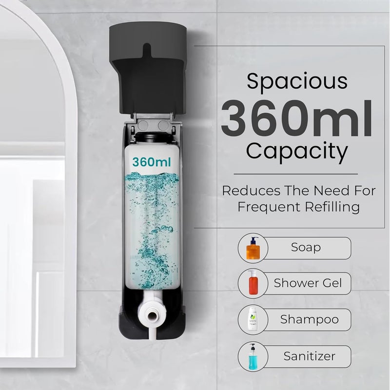 ROBUSTT Stylish Wall Mounted Liquid Soap Dispenser 360ML (Black, Pack of 1) - with 2 Adhesive Hooks | Easy Installation for Bathroom & Kitchen - Durable ABS Material, Sleek Design - Image 4