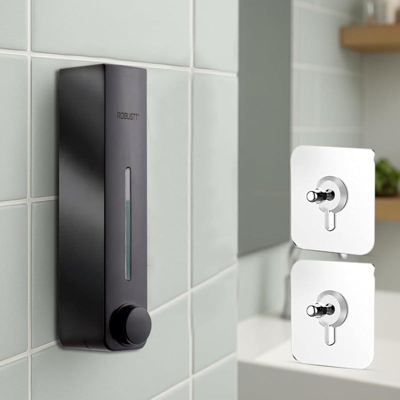 ROBUSTT Stylish Wall Mounted Liquid Soap Dispenser 360ML (Black, Pack of 1) - with 2 Adhesive Hooks | Easy Installation for Bathroom & Kitchen - Durable ABS Material, Sleek Design - Image 1