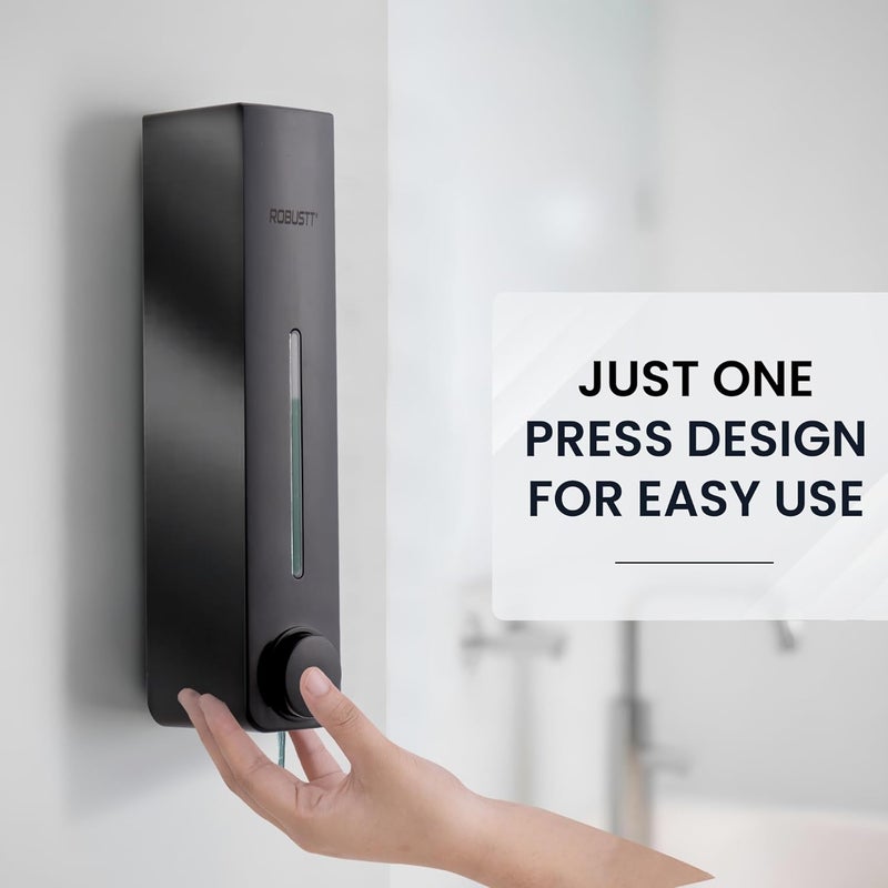 ROBUSTT Stylish Wall Mounted Liquid Soap Dispenser 360ML (Black, Pack of 1) - with 2 Adhesive Hooks | Easy Installation for Bathroom & Kitchen - Durable ABS Material, Sleek Design - Image 2