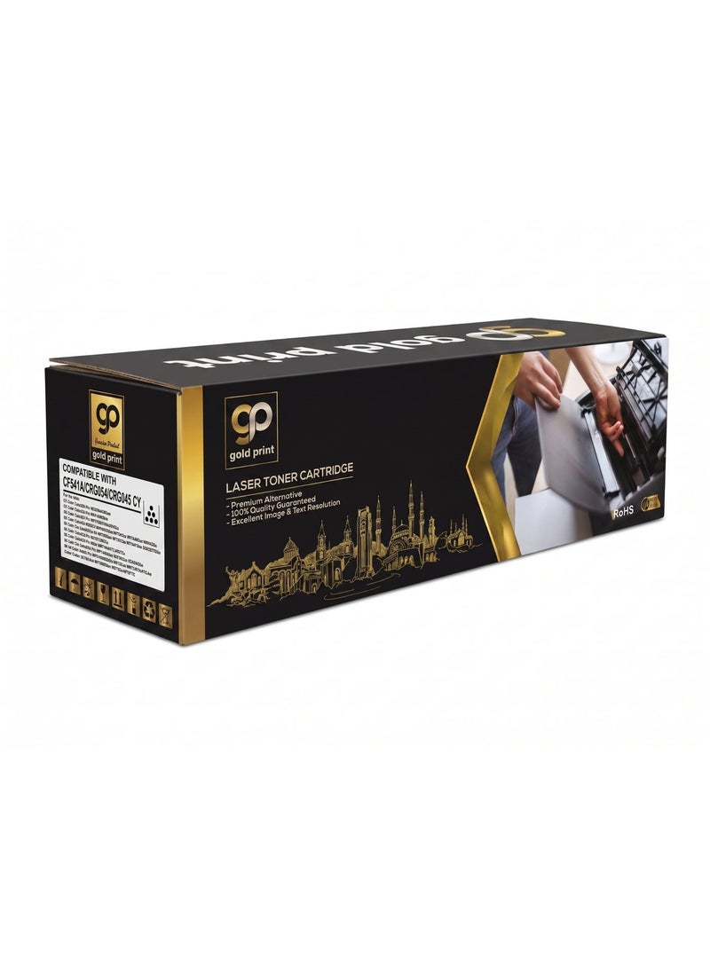 طباعة الذهب Gold Print Premium Toner Cartridge Universal Toner 203A CF541A, 201A CF401A, CRG045, Cyan, Compatible for HP Color LaserJet Pro M254dw, 254nw, HP Color LaserJet Pro MFP M280nw, HP Color LaserJet Pro MFP M281fdw, 281fdn, Canon i-SENSYS LBP621Cw, LBP623Cw, MF641Cw, MF643Cdw, MF645Cx, CANON Color imageCLASS MF642Cdw, MF641Cw, MF644Cdw, LBP622Cdw, HP Color LaserJet Pro M252dn, 252n, HP Color LaserJet Pro MFP M277dw, 277n, M274n, Canon Color imageCLASS MF634Cdw, LBP612Cdw, MF632Cdw, Canon Color i-SENSYS MF631Cn, 633Cdw, 635Cx, LBP611Cn, 613Cdw, Canon Satera MF634Cdw, MF632Cdw, LBP612C, LBP611C, (JAPAN POWDER)For Use With: HP LaserJet Enterprise - Image 1