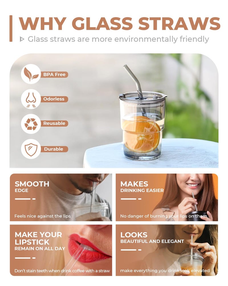 Foogwee® 20 Packs Reusable Glass Straws Set, 8.5'' x 10mm Clear Drinking Straws for Smoothies, Shakes, Coffee, Juice, Sodas, Milk, Tea, Cocktails, Set of 8 Straight and 8 Bent with 4 Cleaning Brushes - Image 5