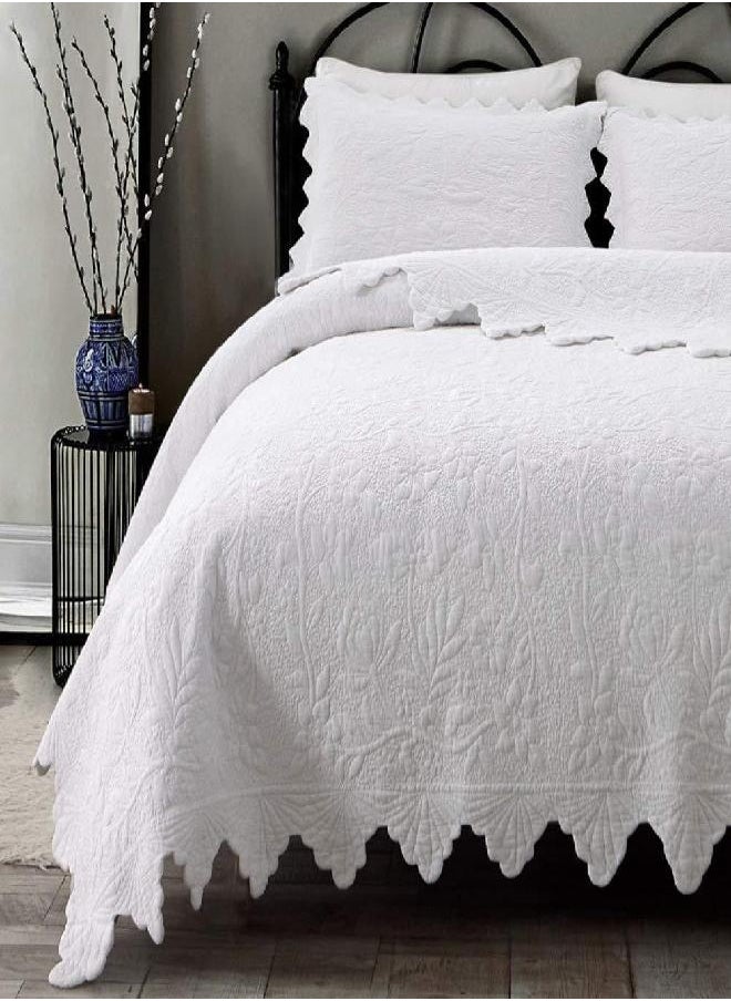 Brandream - Brandream White Quilts Set King Size Coverlet Set Luxury Farmhouse Bedding Set 100% Cotton Queen Quilted Bedspreads 3-Piece - Image 1