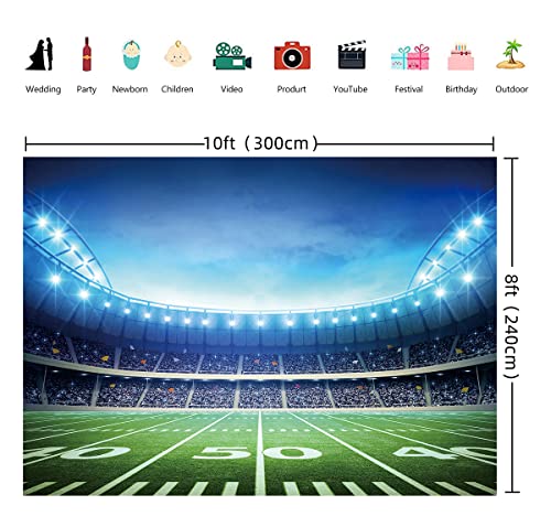 INRUI RUINI Football Field Photography Backdrop Football Field AuditoriumLight Themed Party Decorations Banner 10x8FT - Image 4