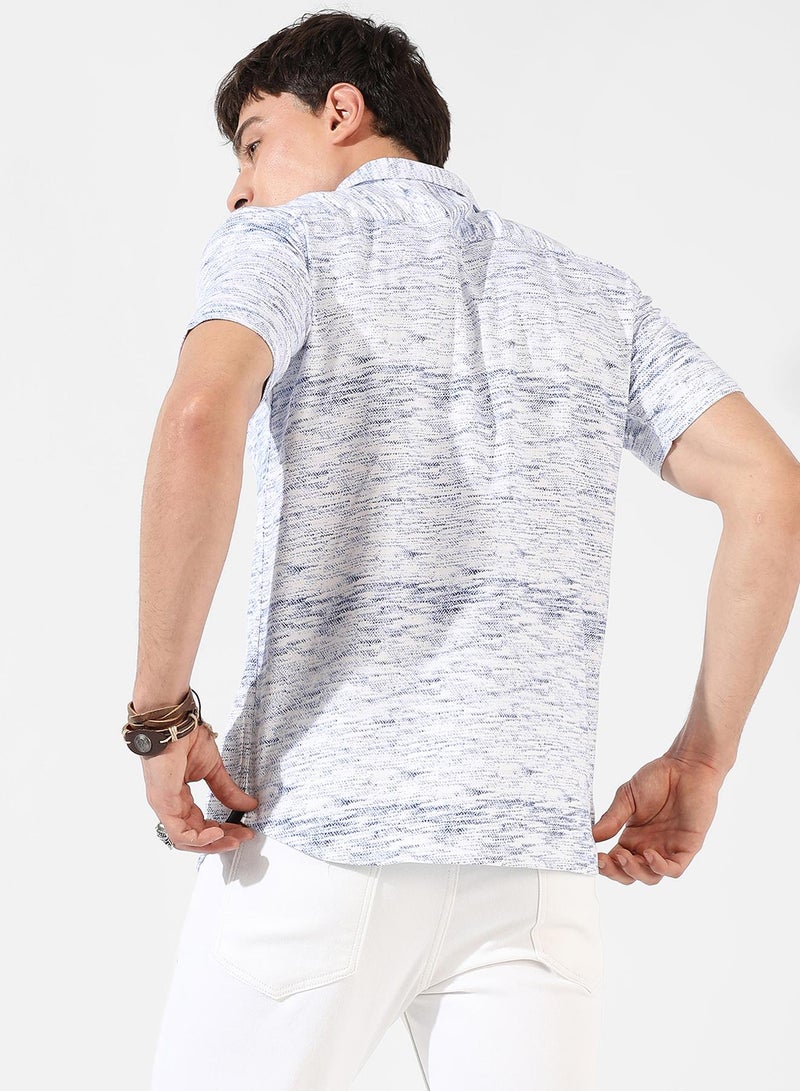 Campus Sutra Men's White Textured Regular Fit Casual Shirt  - Image 5