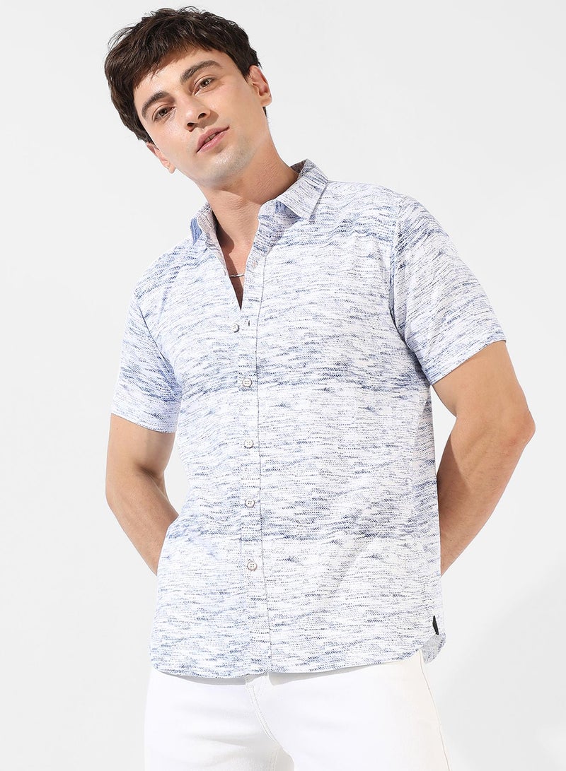 Campus Sutra Men's White Textured Regular Fit Casual Shirt  - Image 2