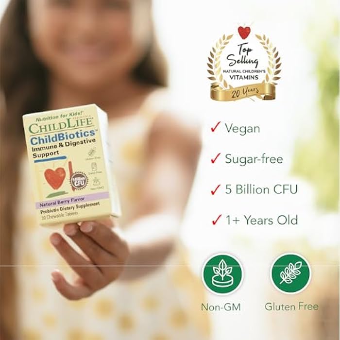 CHILDLIFE ESSENTIALS ChildBiotics Immune & Digestive Support - Kids Probiotic, Contains Live Probiotics, Good for Digestion & Immune Support, Allergen-Free, Non-GMO - Natural Berry Flavor, 30 Tablets - Image 4