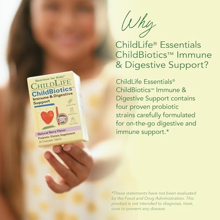 CHILDLIFE ESSENTIALS ChildBiotics Immune & Digestive Support - Kids Probiotic, Contains Live Probiotics, Good for Digestion & Immune Support, Allergen-Free, Non-GMO - Natural Berry Flavor, 30 Tablets - Image 3