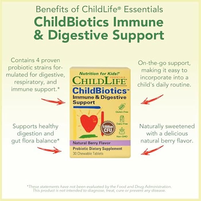 CHILDLIFE ESSENTIALS ChildBiotics Immune & Digestive Support - Kids Probiotic, Contains Live Probiotics, Good for Digestion & Immune Support, Allergen-Free, Non-GMO - Natural Berry Flavor, 30 Tablets - Image 5
