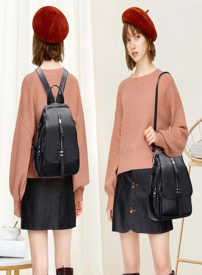 ALTOSY Genuine Leather Backpack Purse for Women Convertible Shoulder Bag with Buckle Flap (S85 Black) - Image 3