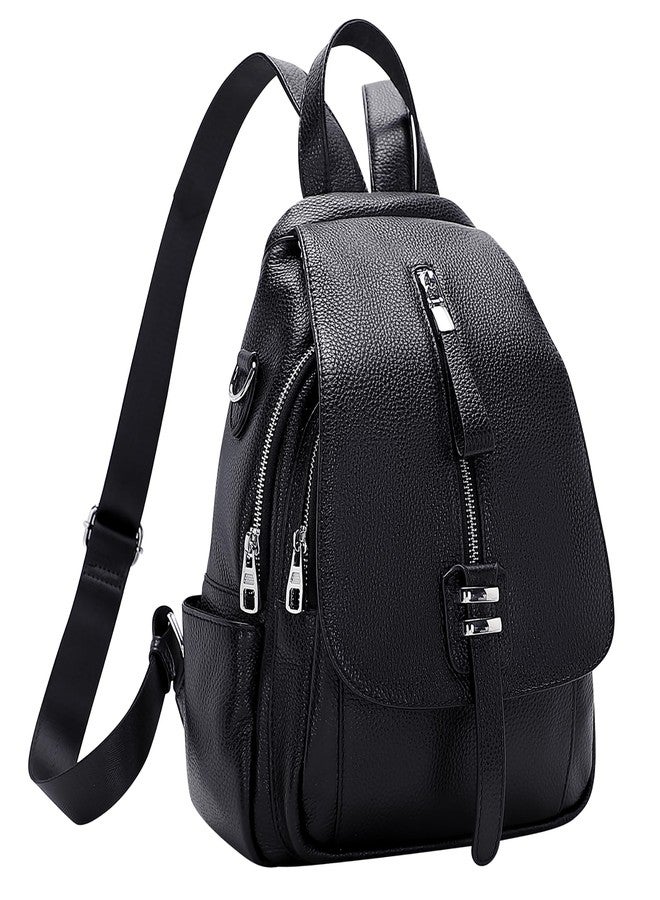 ALTOSY Genuine Leather Backpack Purse for Women Convertible Shoulder Bag with Buckle Flap (S85 Black) - Image 2