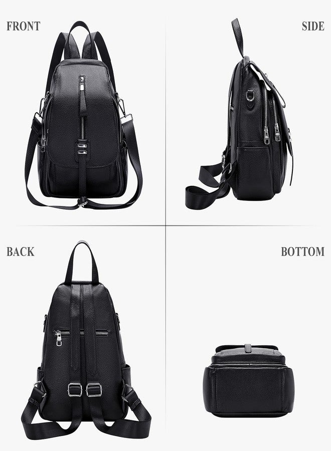 ALTOSY Genuine Leather Backpack Purse for Women Convertible Shoulder Bag with Buckle Flap (S85 Black) - Image 4