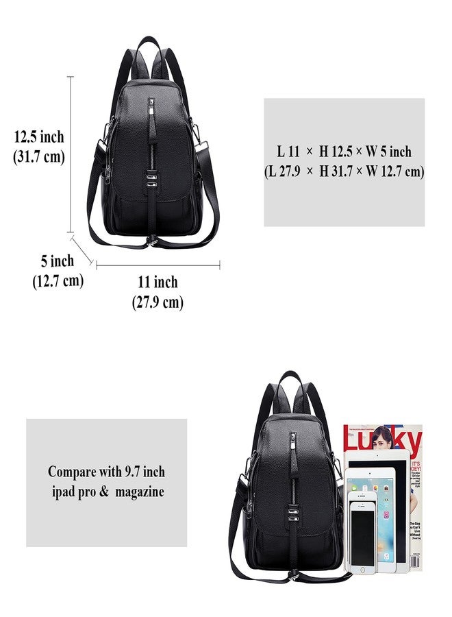 ALTOSY Genuine Leather Backpack Purse for Women Convertible Shoulder Bag with Buckle Flap (S85 Black) - Image 5